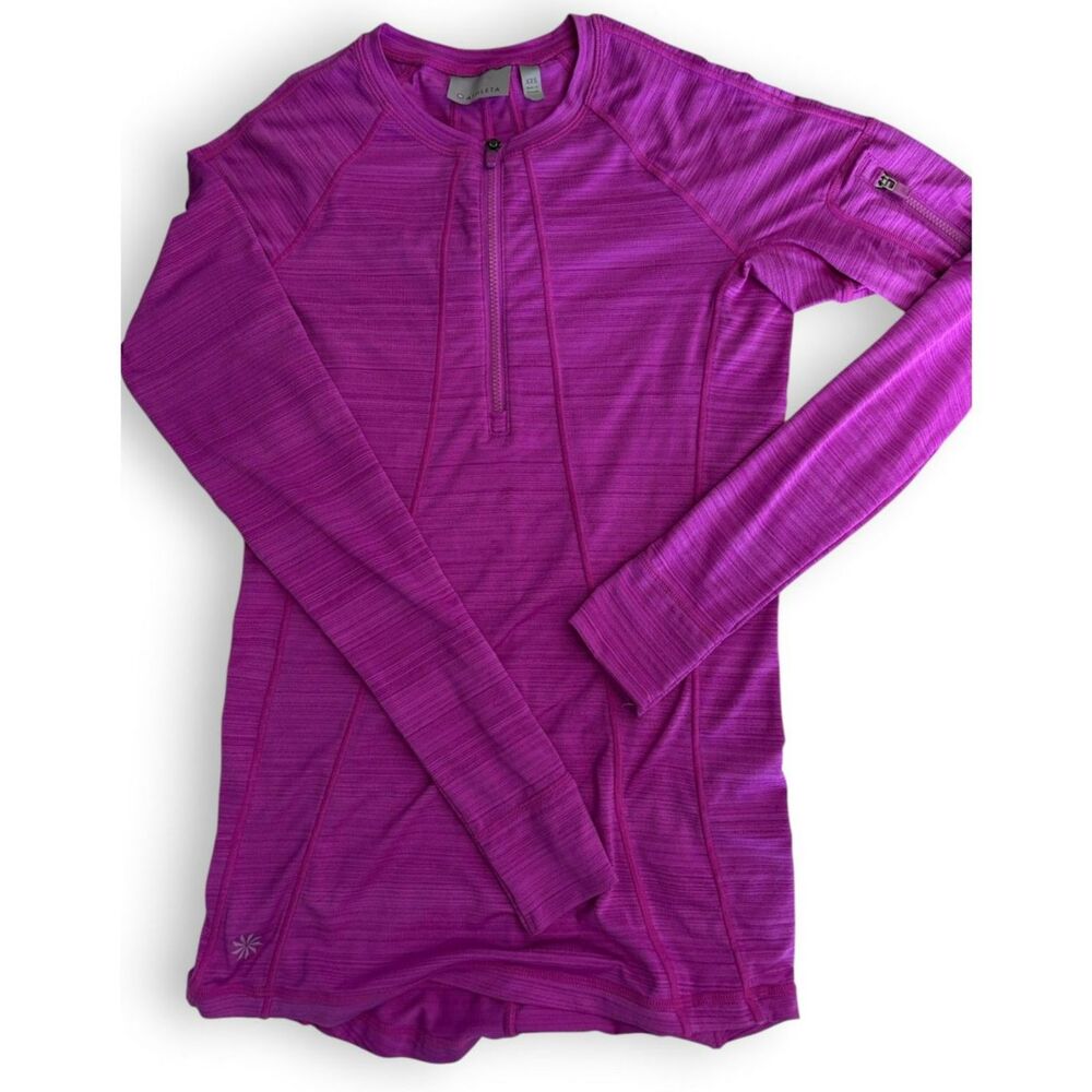 Athleta Womens Quarter Zip Running Pullover Fuchsia Stripe Size XXS